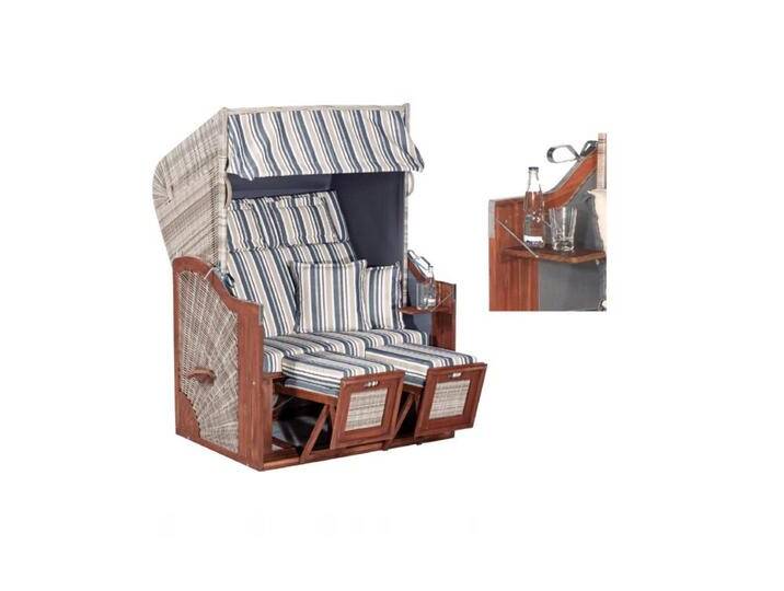 SunnySmart Rustikal 285 Z SUN Edition Strandkorb - Polyrattan grey-washed , Dessin 1231 , mit 2 klappbaren Seitentischen von gartenmoebel-company