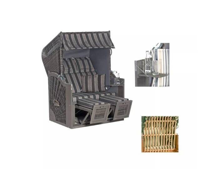 SunnySmart Rustikal 285 Z SUN Edition Strandkorb - Polyrattan vintage-anthrazit , Dessin 1175 , mit 2 klappbaren Seitentischen + Tierschutzgitter von gartenmoebel-company