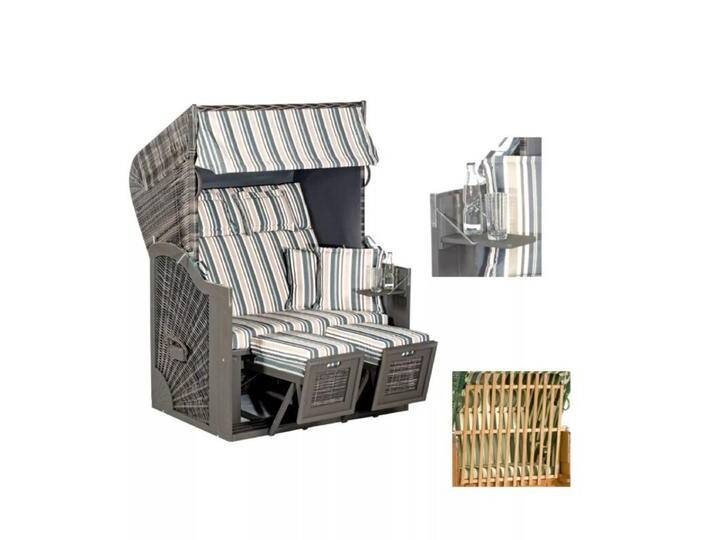 SunnySmart Rustikal 285 Z SUN Edition Strandkorb - Polyrattan vintage-anthrazit , Dessin 1231 , mit 2 klappbaren Seitentischen + Tierschutzgitter von gartenmoebel-company