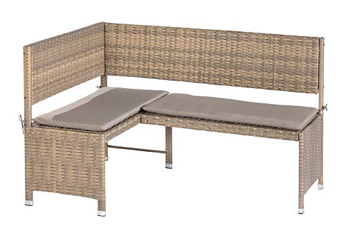 gartenmoebel-einkauf Eckbank Bregenz 148x100cm, Stahl + Polyrattan grau-beige, mit Auflage taupefarben, beidseitig montierbar von gartenmoebel-einkauf