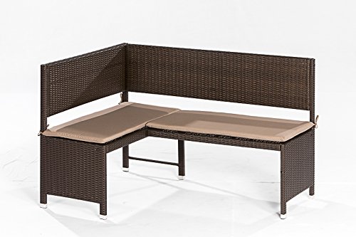 gartenmoebel-einkauf Eckbank Graz 148x100cm, Stahl + Polyrattan Mocca, mit Auflage Creme von gartenmoebel-einkauf