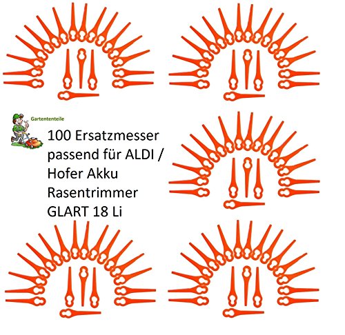 100 Kunststoffmesser/Ersatzmesser/Schneidplättchen/Messer passend für Akku Rasentrimmer Gardenline GLART 18 Li von ALDI/Hofer von gartenteile