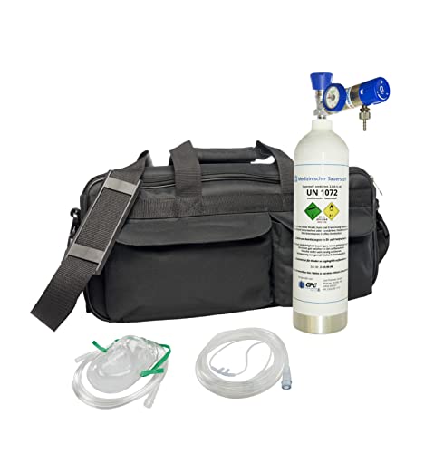 Mobiles Sauerstoff-Notfallsystem "All inclusive" - 1,8 Liter medizinischer Sauerstoff (Aluminiumflasche) mit Druckminderer MediSelect 25, Tragetasche und Maske von gase-kaufen
