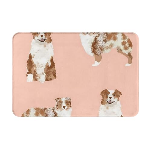 gawuoab Australian Shepherd Red Merle Dog Simple Pink, 24"x16" rutschfeste, waschbare Fußmatte für den Innenbereich, Fußmatte für die Vordertür, Badezimmerteppiche von gawuoab