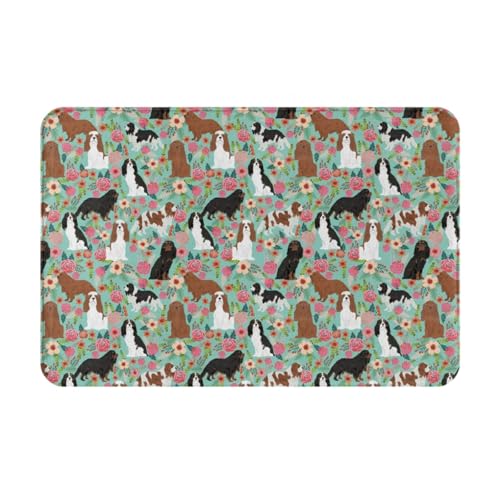 gawuoab Cavalier King Charles Spaniel Floral, 24"x16" rutschfeste waschbare Fußmatte für den Innenbereich, Fußmatte für die Vordertür, Badezimmerteppiche von gawuoab