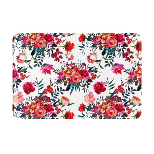 gawuoab Floral Bright Chic Red Navy Bouquets, 24"x16" rutschfeste waschbare Fußmatte für den Innenbereich, Fußmatte für die Vordertür, Badezimmerteppiche von gawuoab