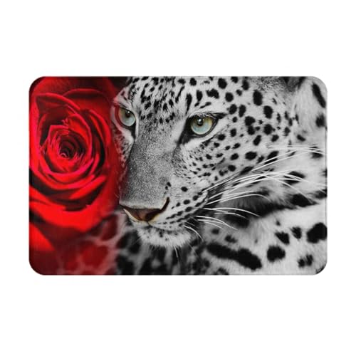 gawuoab Leopard Red Rose, 24"x16" rutschfeste waschbare Fußmatte für den Innenbereich, Fußmatte für die Vordertür, Badezimmerteppiche von gawuoab
