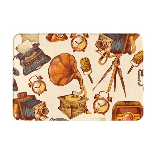 gawuoab Retro-Skizze Uhr Kamera Mikrofon, 24"x16" rutschfeste waschbare Fußmatte für den Innenbereich, Fußmatte für die Vordertür, Badezimmerteppiche von gawuoab