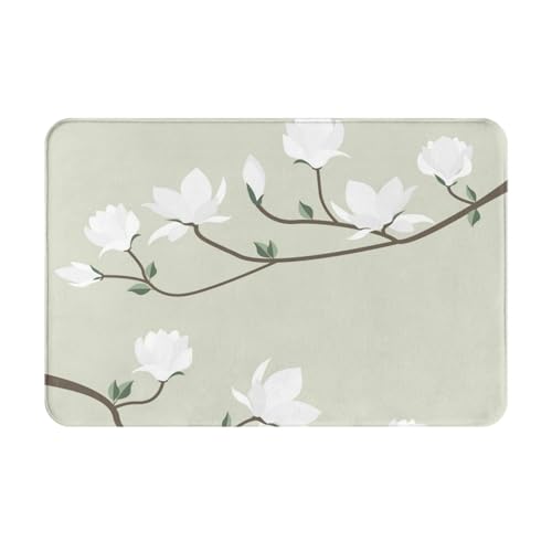 gawuoab Weiße Blumen Frühling, 24"x16" rutschfeste waschbare Fußmatte für den Innenbereich, Fußmatte für die Vordertür, Badezimmerteppiche von gawuoab