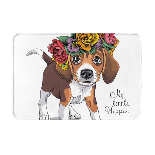 gawuoab Welpe Beagle Blumenkopf Kranz, 24"x16" rutschfeste waschbare Fußmatte für den Innenbereich, Fußmatte für die Vordertür, Badezimmerteppiche von gawuoab