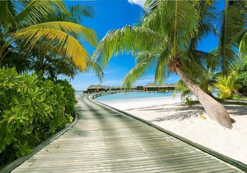 Fototapete 3d Effekt Tapete Blauer Himmel Meer Strand Pflanzen Natur Grün 400x280cm Wandbilder Vliestapete Seiden Wand Deko Wohnzimmer/Schlafzimmer von gdkldfg