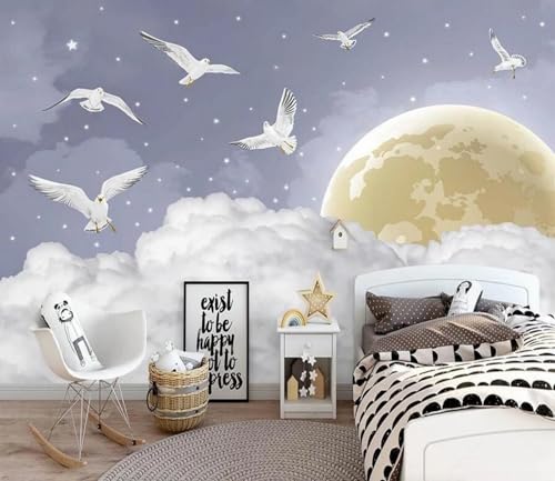 Fototapete 3d Effekt Tapete Himmel Wolken Vogel Sterne Mond Cartoon Junge 350x250cm Wandbilder Vliestapete Seiden Wand Deko Wohnzimmer/Schlafzimmer Fototapete 3d Effekt Tapete Himmel Wolken Vogel Sterne Mond Cartoon Junge 350x250cm Wandbilder Vliestapete Seiden Wand Deko Wohnzimmer/Schlafzimmer von gdkldfg