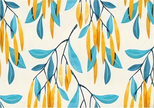 Fototapete 3d Effekt Tapete Pflanzen Blätter Natur Gelb Blau 400x280cm Wandbilder Vliestapete Seiden Wand Deko Wohnzimmer/Schlafzimmer von gdkldfg