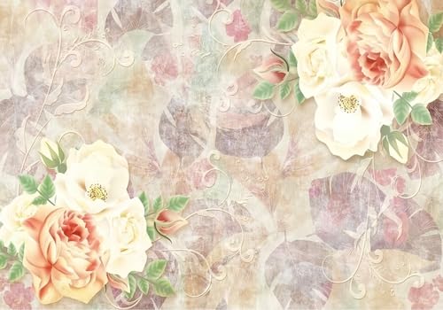 Fototapete 3d Effekt Tapete Pflanzen Blumen Geometrisch Natur 400x256cm Wandbilder Vliestapete Seiden Wand Deko Wohnzimmer/Schlafzimmer von gdkldfg