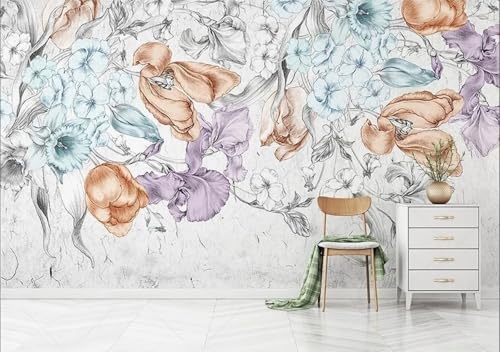 Fototapete 3d Effekt Tapete Pflanzen Blumen Natur Vintage Kunst 400x280cm Wandbilder Vliestapete Seiden Wand Deko Wohnzimmer/Schlafzimmer von gdkldfg