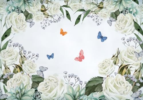 Fototapete 3d Effekt Tapete Pflanzen Blumen Schmetterling Natur 400x280cm Wandbilder Vliestapete Seiden Wand Deko Wohnzimmer/Schlafzimmer von gdkldfg
