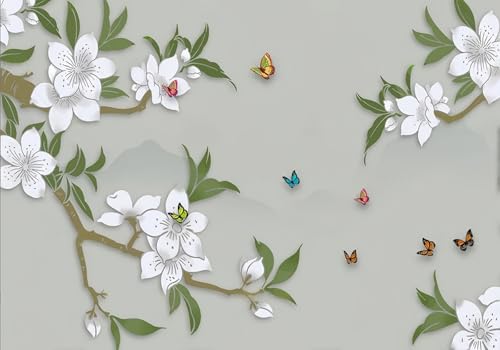 Fototapete 3d Effekt Tapete Pflanzen Blumen Schmetterling Zen-Inspiriert Berge Natur 200x140cm Wandbilder Vliestapete Seiden Wand Deko Wohnzimmer/Schlafzimmer von gdkldfg