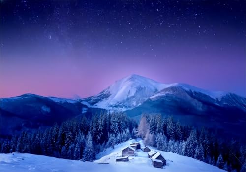 Fototapete 3d Effekt Tapete Sternenhimmel Wald Berge Verschneite Landschaft Natur 430x300cm Wandbilder Vliestapete Seiden Wand Deko Wohnzimmer/Schlafzimmer von gdkldfg