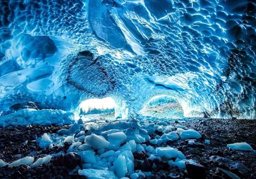 Tapete Deko 200x140cm Blau Eishöhle Gletscher Wald Natur Vliestapete,Wanddeko Wohnzimmer/Schlafzimmer,Fototapete 3d Effekt,Wandbilder von gdkldfg