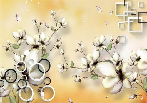 Tapete Deko 200x140cm Blumen Zen Natur Geometrisch Gelb Vliestapete,Wanddeko Wohnzimmer/Schlafzimmer,Fototapete 3d Effekt,Wandbilder von gdkldfg
