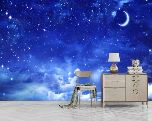 Tapete Deko 300x210cm Blau Sternenhimmel Universum Cartoon Vliestapete,Wanddeko Wohnzimmer/Schlafzimmer,Fototapete 3d Effekt,Wandbilder von gdkldfg