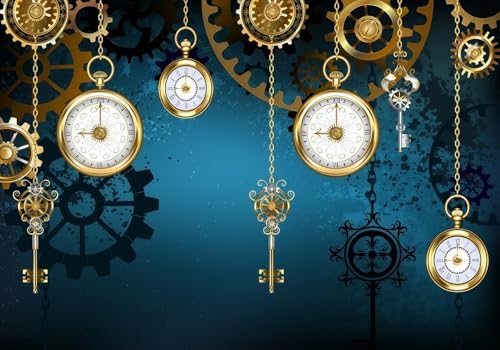 Tapete Deko 300x210cm Gold Uhr Blau Geometrisch Vliestapete,Wanddeko Wohnzimmer/Schlafzimmer,Fototapete 3d Effekt,Wandbilder von gdkldfg