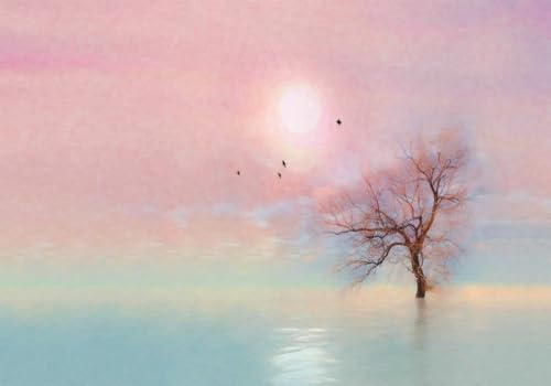 Tapete Deko 300x210cm Rosa Himmel Ozean Naturlandschaft Vliestapete,Wanddeko Wohnzimmer/Schlafzimmer,Fototapete 3d Effekt,Wandbilder von gdkldfg