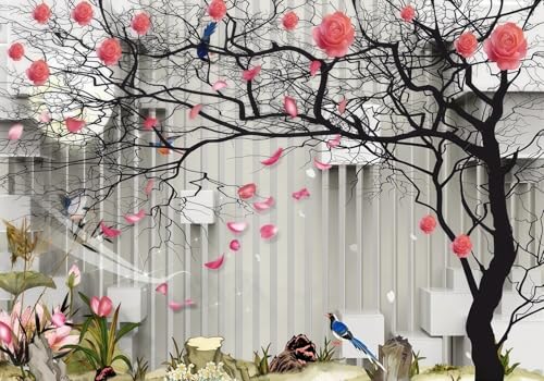 Tapete Deko 350x250cm Zen Rot Blumen Baum Vögel Naturlandschaft Vliestapete,Wanddeko Wohnzimmer/Schlafzimmer,Fototapete 3d Effekt,Wandbilder Tapete Deko 350x250cm Zen Rot Blumen Baum Vögel Naturlandschaft Vliestapete,Wanddeko Wohnzimmer/Schlafzimmer,Fototapete 3d Effekt,Wandbilder von gdkldfg