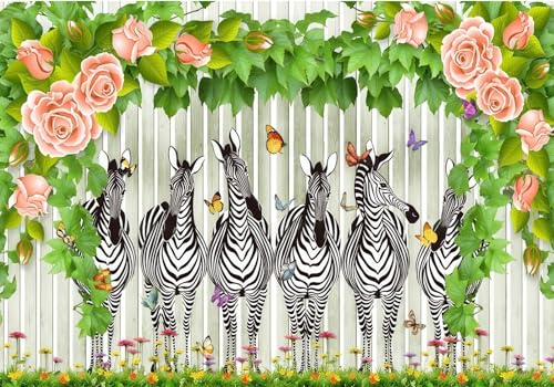 Tapete Deko 400x256cm Blumen Schmetterlinge Zebra Natur Vliestapete,Wanddeko Wohnzimmer/Schlafzimmer,Fototapete 3d Effekt,Wandbilder von gdkldfg