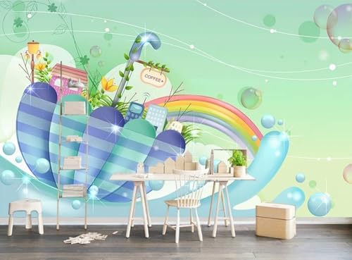 Tapete Deko 400x280cm Grün Cartoon Kinderzimmer Regenbogen Blumen Vliestapete,Wanddeko Wohnzimmer/Schlafzimmer,Fototapete 3d Effekt,Wandbilder Tapete Deko 400x280cm Grün Cartoon Kinderzimmer Regenbogen Blumen Vliestapete,Wanddeko Wohnzimmer/Schlafzimmer,Fototapete 3d Effekt,Wandbilder von gdkldfg