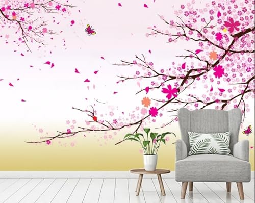 Tapete Deko 400x280cm Rot Blumen Cartoon Kinderzimmer Vliestapete,Wanddeko Wohnzimmer/Schlafzimmer,Fototapete 3d Effekt,Wandbilder von gdkldfg