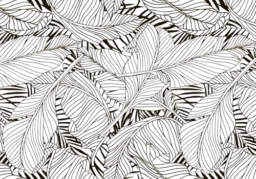 Tapete Deko 430x300cm Schwarz Weiß Geometrisch Blätter Vliestapete,Wanddeko Wohnzimmer/Schlafzimmer,Fototapete 3d Effekt,Wandbilder von gdkldfg