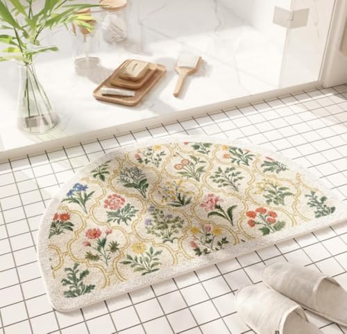 gdmgdr Badezimmerteppich mit Frühlingsblumen, 81,3 x 50,8 cm, Wildblumen, Badezimmermatte, Boho-Blumen-Badteppich (halbrund, gelb) von gdmgdr
