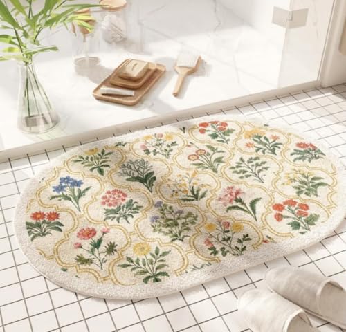 gdmgdr Badezimmerteppich mit Frühlingsblumen, 81,3 x 50,8 cm, Wildblumen, Badezimmermatte, Boho-Blumen-Badteppich (oval, gelb) von gdmgdr