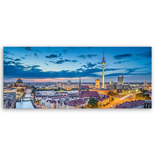 ge Bildet Bild auf Leinwand | Berlin Skyline - Deutschland in 120x50 cm als Panorama Wandbild XXL | Wand-deko Dekoration Wohnung modern Bilder | 1007 von ge Bildet