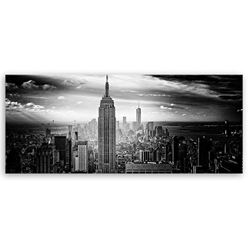 ge Bildet Bild auf Leinwand | Empire State Building in New York - Schwarz Weiß D in 100x40 cm als Panorama Wandbild | Wand-deko Dekoration Wohnung modern Bilder | 2283 von ge Bildet