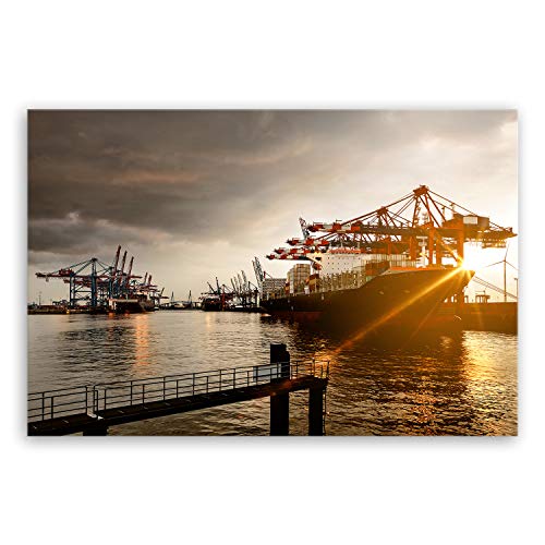 ge Bildet Bild auf Leinwand | Hamburger Hafen in 120x80 cm als Wandbild XXL | Wand-deko Dekoration Wohnung modern Bilder | 1247 von ge Bildet