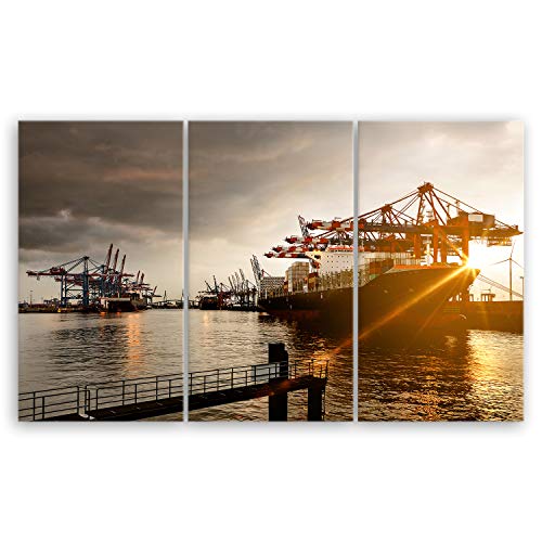 ge Bildet Bild auf Leinwand | Hamburger Hafen in 165x100 cm mehrteilig als Wandbild XXL | Wand-deko Dekoration Wohnung modern Bilder | 1247 von ge Bildet