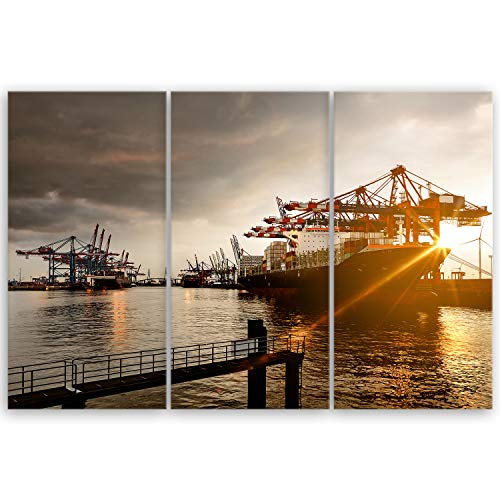 ge Bildet Bild auf Leinwand | Hamburger Hafen in 90x60 cm mehrteilig als Wandbild | Wand-deko Dekoration Wohnung modern Bilder | 1247 von ge Bildet