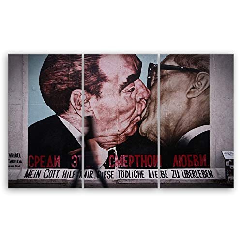 ge Bildet Bild auf Leinwand | Kuss von Honecker und von Brezhnev auf Berliner Mauer in 165x100 cm mehrteilig als Wandbild XXL | Wand-deko Dekoration Wohnung modern Bilder | 3134B von ge Bildet