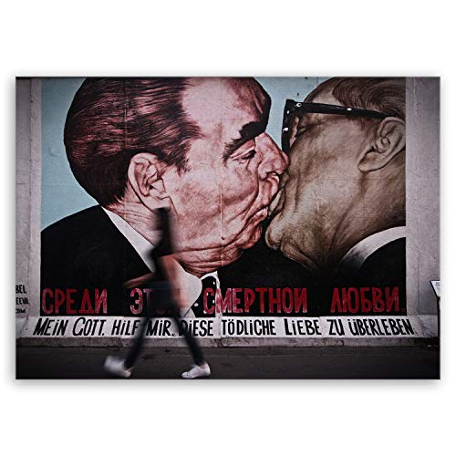 ge Bildet Bild auf Leinwand | Kuss von Honecker und von Brezhnev auf Berliner Mauer in 40x30 cm als Wandbild | Wand-deko Dekoration Wohnung modern Bilder | 3148 von ge Bildet