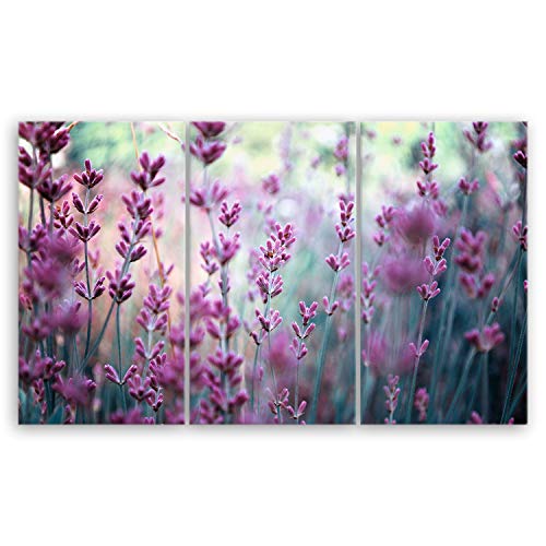 ge Bildet Bild auf Leinwand | Lavendelblüten Feld - Blumen Violett Lavendel Natur F in 165x100 cm mehrteilig als Wandbild XXL | Wand-deko Dekoration Wohnung modern Bilder | 2206 von ge Bildet