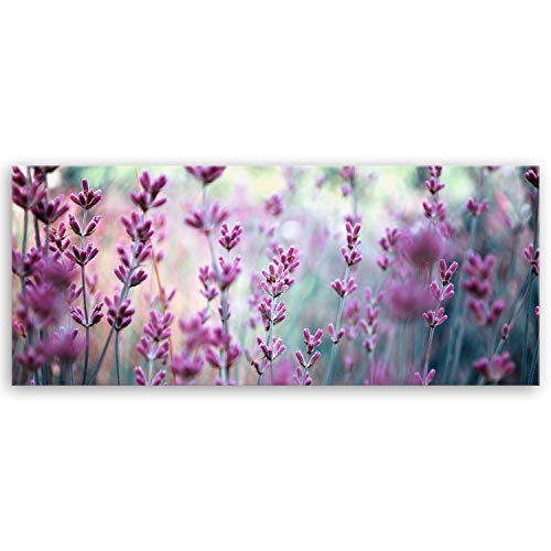 ge Bildet Bild auf Leinwand | Lavendelblüten Feld - Blumen Violett Lavendel Natur in 100x40 cm als Panorama Wandbild | Wand-deko Dekoration Wohnung modern Bilder | 2207 von ge Bildet