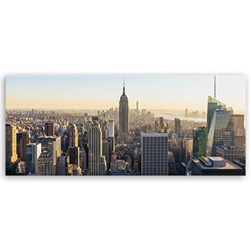 ge Bildet Bild auf Leinwand | New York City Skyline in 120x50 cm als Panorama Wandbild XXL | Wand-deko Dekoration Wohnung modern Bilder | 2257 von ge Bildet