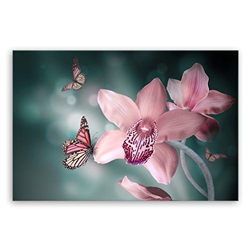 ge Bildet Bild auf Leinwand | Orchideen mit Schmetterlingen - natur blumen K in 120x80 cm als Wandbild XXL | Wand-deko Dekoration Wohnung modern Bilder | 2206 von ge Bildet
