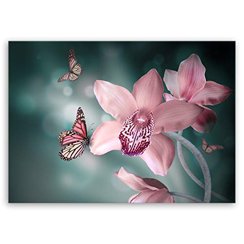 ge Bildet Bild auf Leinwand | Pflanzen Bilder - Orchideen mit Schmetterlingen - natur blumen in 40x30 cm als Wandbild | Wand-deko Dekoration Wohnung modern Bilder | 2207 von ge Bildet