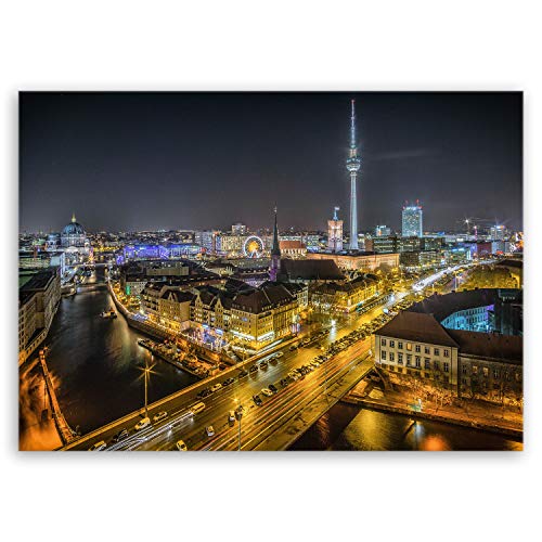 ge Bildet Bild auf Leinwand | Skyline von Berlin II - Deutschland in 70x50 cm als Wandbild | Wand-deko Dekoration Wohnung modern Bilder | 3139B von ge Bildet