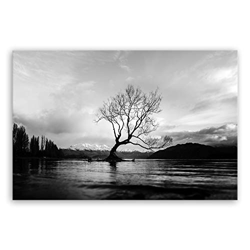 ge Bildet Bild auf Leinwand | The Wanaka Tree - Neuseeland - schwarz weiß in 120x80 cm als Wandbild XXL | Wand-deko Dekoration Wohnung modern Bilder | 2287-B von ge Bildet
