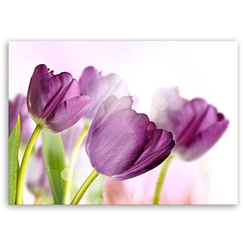 ge Bildet Bild auf Leinwand | Tulpe - Blumen Violett Natur E in 40x30 cm als Wandbild | Wand-deko Dekoration Wohnung modern Bilder | 2206 von ge Bildet
