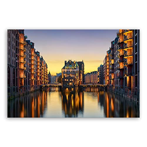 ge Bildet Bild auf Leinwand | Wasserschloss in der Speicherstadt - Hamburg D in 120x80 cm als Wandbild XXL | Wand-deko Dekoration Wohnung modern Bilder | 2211 von ge Bildet